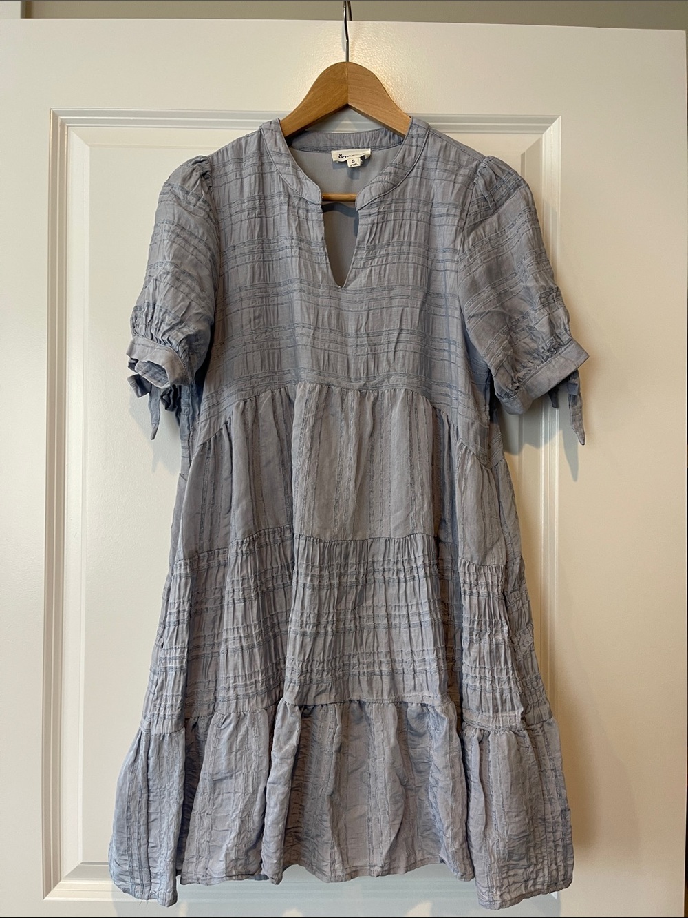 Light Blue Tiered Crinkle Gauze Dress
